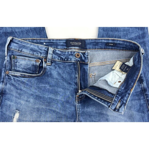 Scotch & Soda Mens SKIM Skinny W34xL32 Stretch Denim Pre Distressed Blue Jeans - Picture 9 of 14